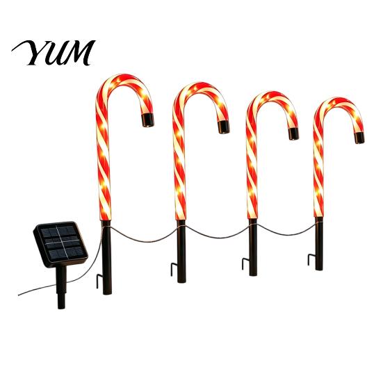 Holiday Yard Ornaments 4Pcs Solar Candy Cane Pathway Lights, Christmas Outdoor Stake Waterproof Garden Stakes Lights for Lawn Patio Decorations