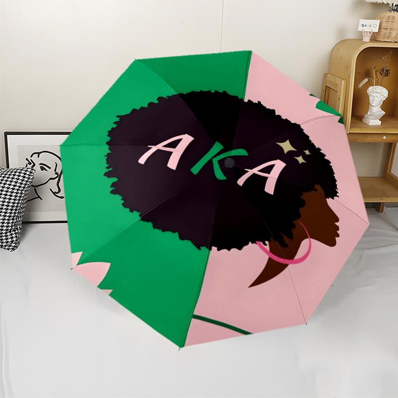 AKA logo9 Print Automatic Umbrella, 8 Rib Iron Frame, Plastic Handle, Suitable for Outdoor Travel &Daily , Ideal Gift