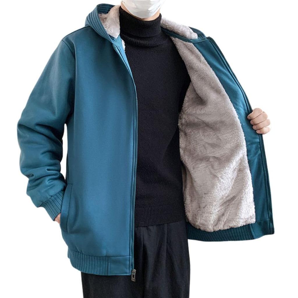Inkpoo Thick Warm and Long Solid Streetwear Size 2XL Men's Hoodie, Warm, Fleece-Lined, Sleeve, Casual, Hooded, Windproof, Comfortable, Color, Stylish,