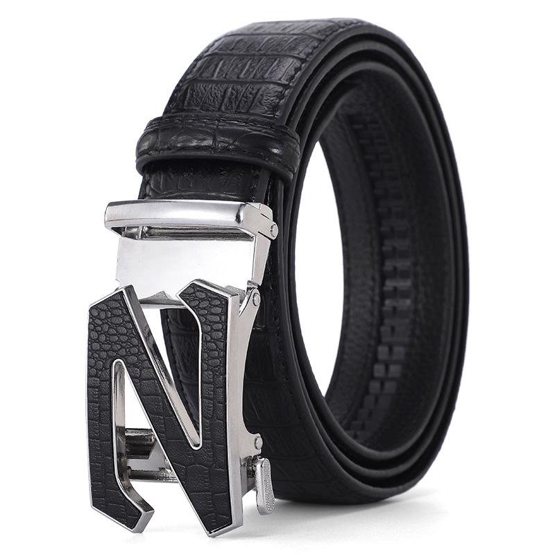Men's Crocodile Pattern Leather Belt with Automatic Buckle - Fashionable, Versatile, and Casual Waist Accessory for Trousers