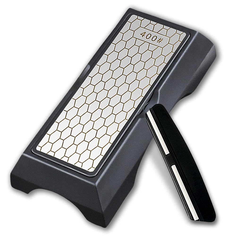 

BullBear Diamond Sharpening Stone for Knives, #400/#1000 Grit, Double-Sided, with Angle-Holding Clip