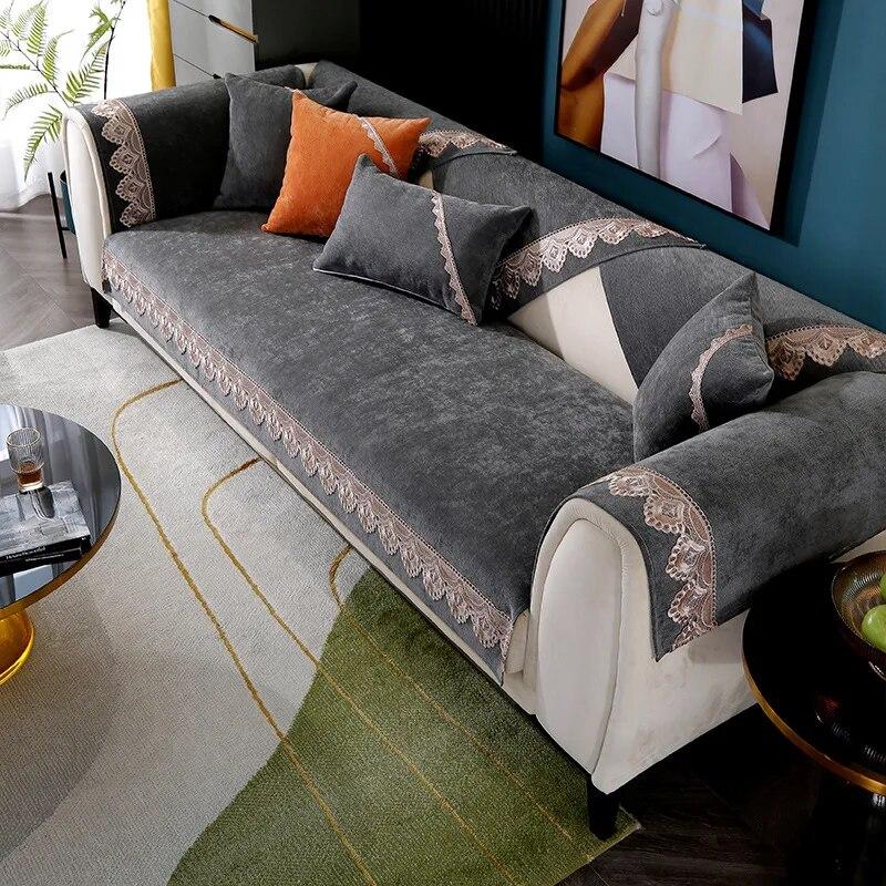 Lace Luxury Sofa Cover Couch Covers Non-slip Solid Color Corner Sofa Slipcover Armchair Towel European Antiskid Sofa Cushions