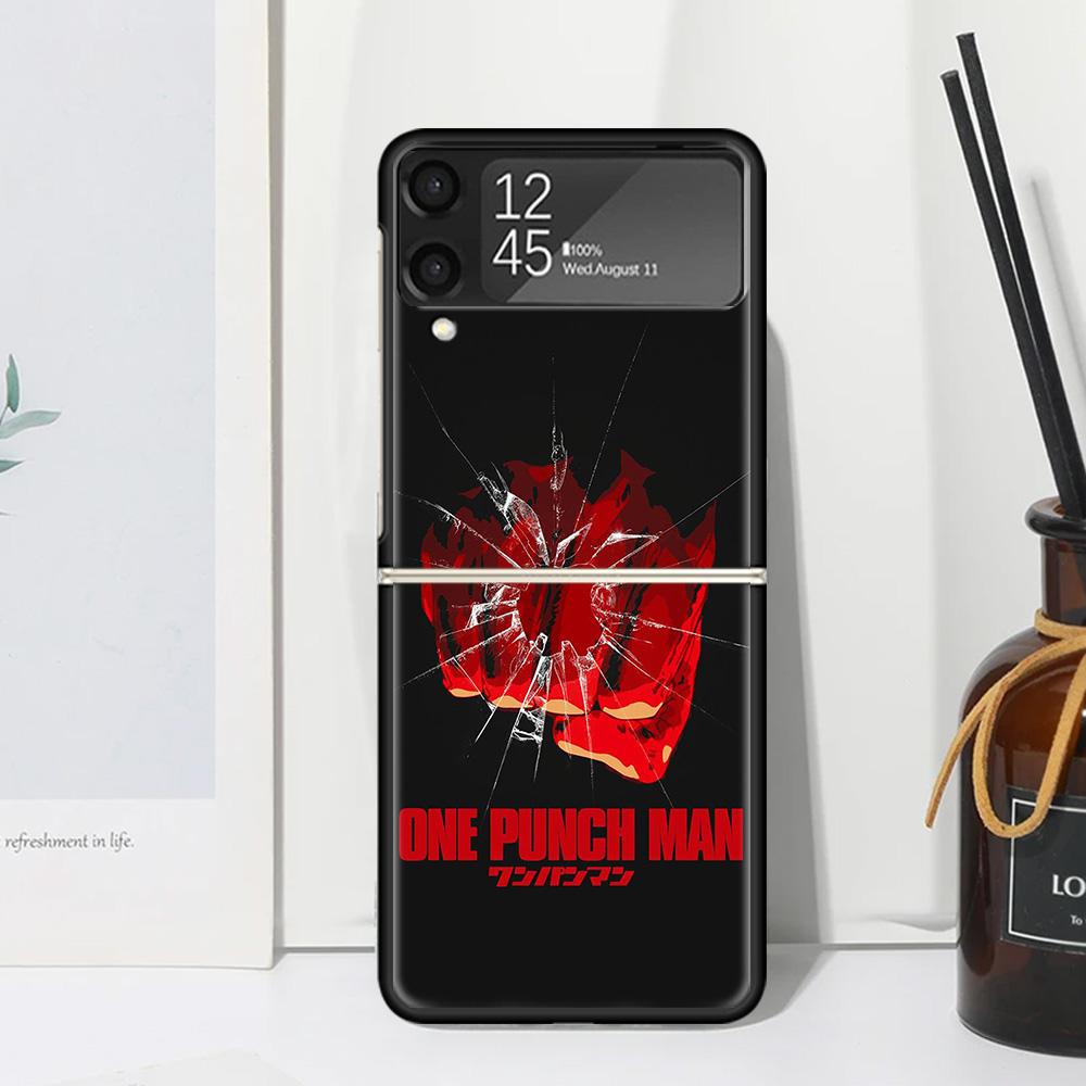 One P-Punch-Man Saitama King Phone Case Cover for Samsung Galaxy Z Flip 7 6 5 4 3 5G Flip3 Flip4 Flip5 ZFlip6 ZFlip7 Black Funda
