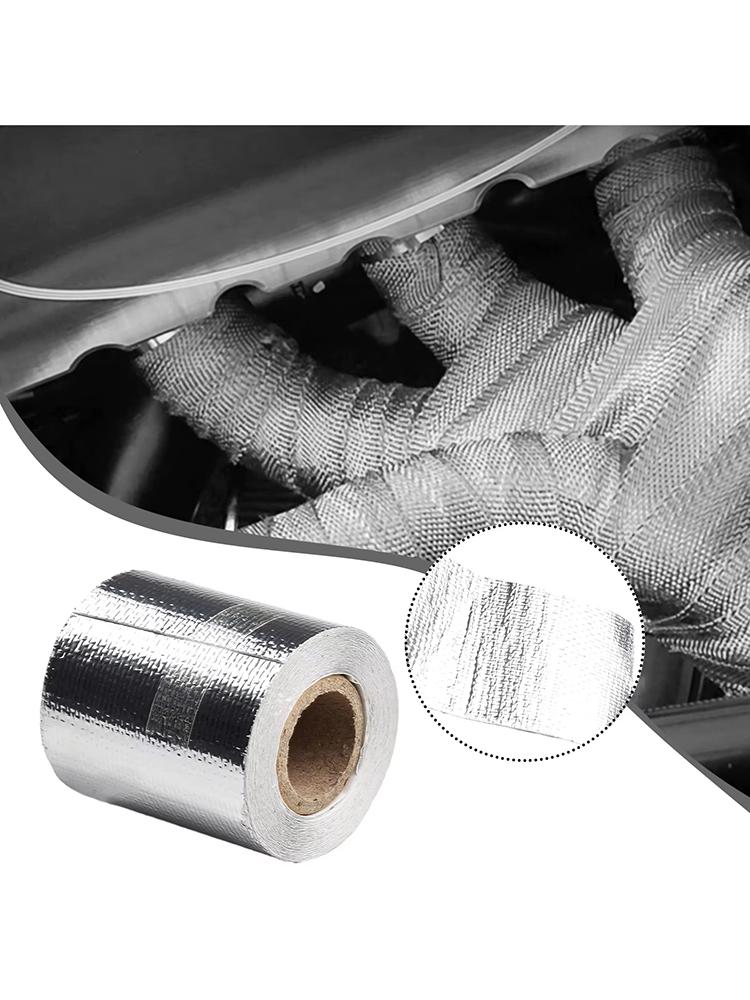 10m*5cm Exhaust Pipe Insulation Tape Exhaust Heat Tape Manifold Downpipe High Temperature Bandage Tape Silver Adhesive Tape