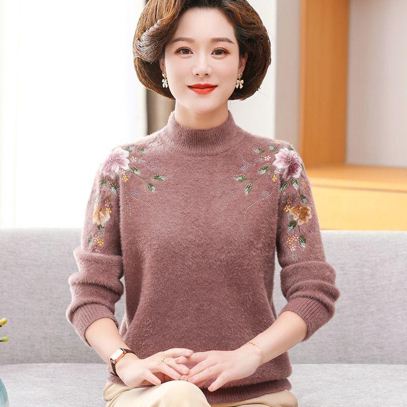 Зимний теплый свитер из меха норки для женщин среднего возраста свободного кроя удобный топ XXXL 3479₽