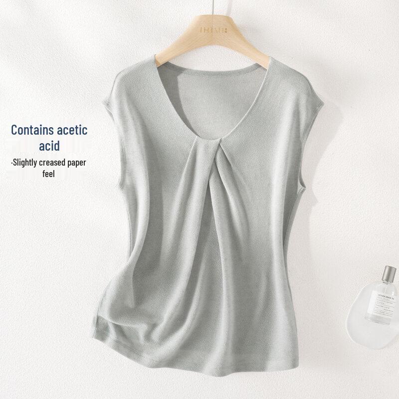 IHIMI Acetate Blend V-Neck Twist Knot T-Shirt L