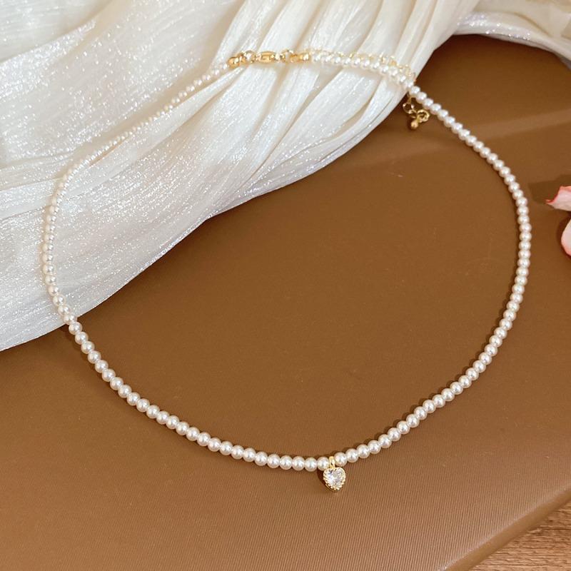 K Real Gold Electroplated Zircon Pearl Necklace Light Luxury Niche Fashion Collarbone Chain Daily Versatile Neck Chain Women