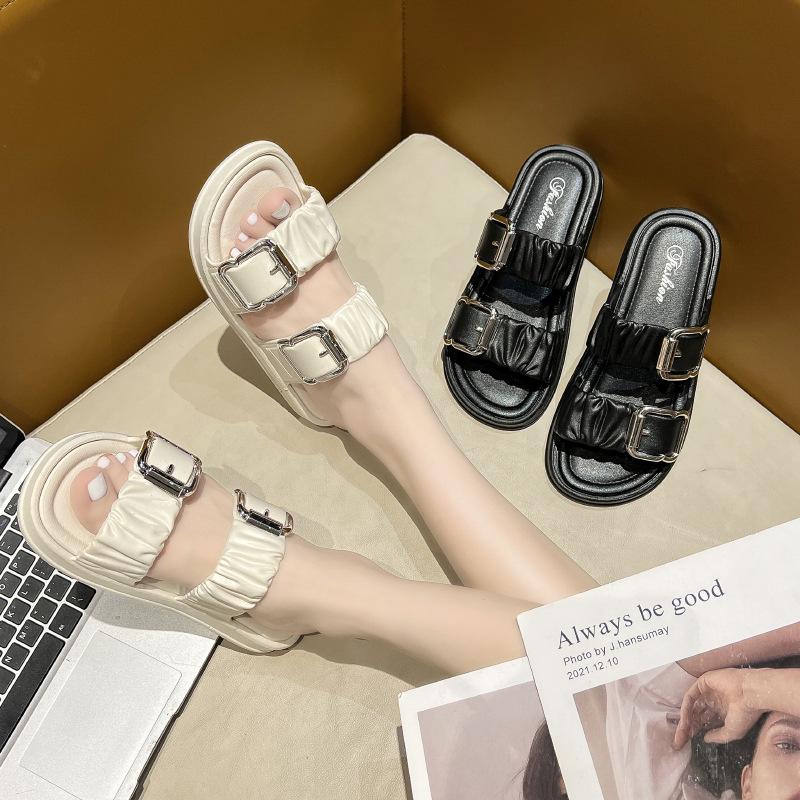 Women's Summer Square Buckle Slippers: Non-slip, Versatile for Indoor & Outdoor Wear