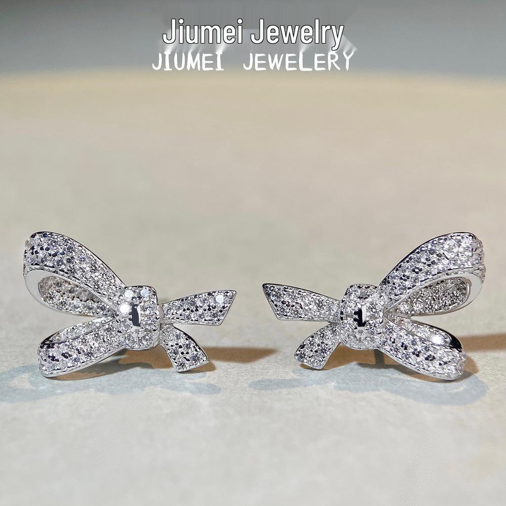 

S925 Sterling Silver Bow Zircon Stud Earrings - Sweet Korean & Japanese Style, Non-Fading, Full Diamond for Women 925 Sterling Silver