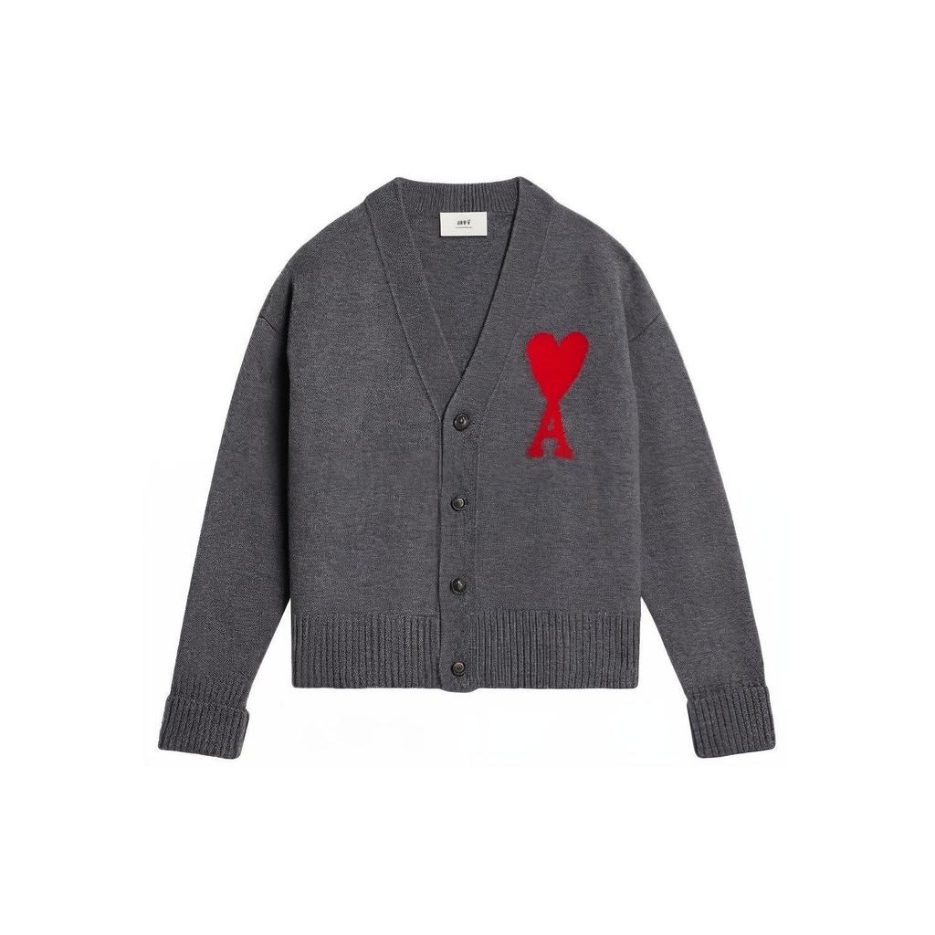 AMIPARIS Love Heart Logo Embroidered V-Neck Knitted Cardigan Sweater Unisex Sweater UKC002018-084