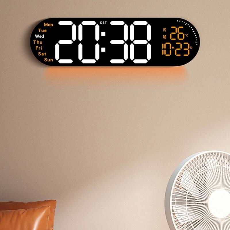 Large LED Wall Clock with Remote Control 2 Alarms Date Temperature Easy To Read Display for Home Decors Time Management