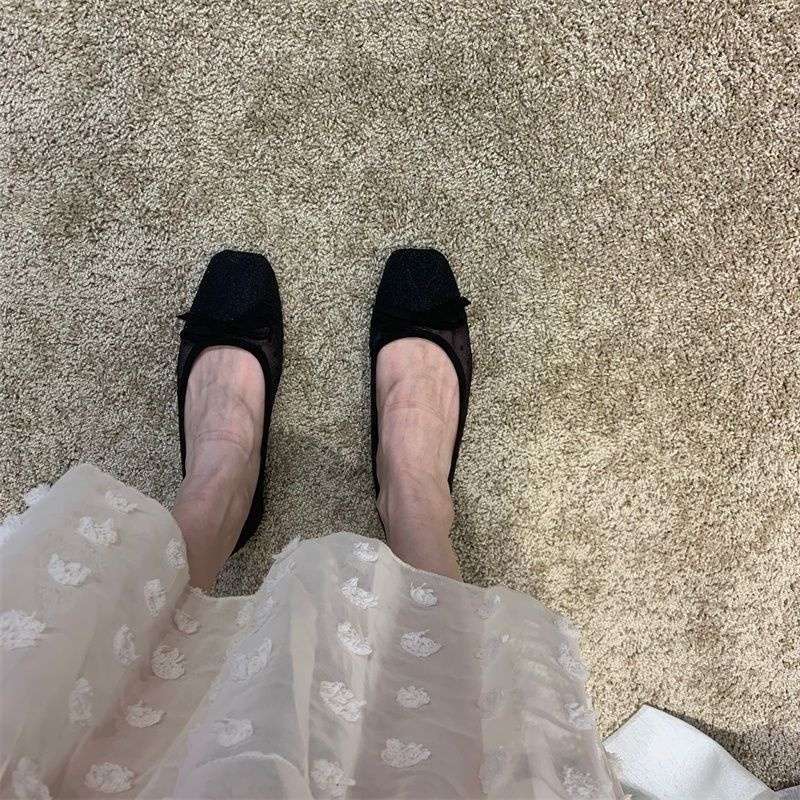 

Туфли-феи Doudou на плоской подошве в сетку в горошек, летние, с острым носком и бантом, мягкая подошва, с неглубоким вырезом, дышащие, женские одинарные туфли 40