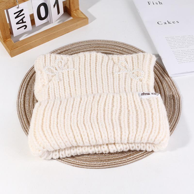 Hat Women's Autumn and Winter Cat Ear Wool Hat Sweet and Cute Bow Warm Knit Hat Ear Protection Cold Pullover Hat