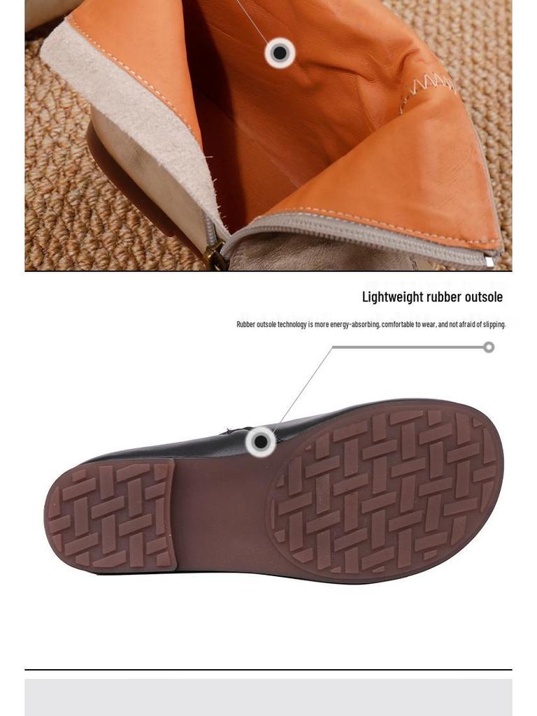 Women's Genuine Leather Ankle Boots - Retro Style, Soft Sole, Comfortable Flat Heel for Autumn/Winter 2025