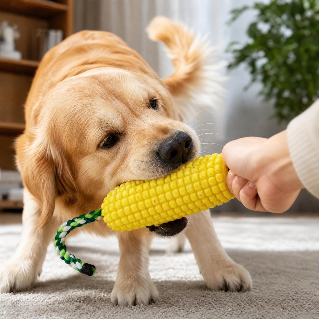 Interactive Squeaky Dog Toy for Heavy Chewers - Cob Shaped Teething Toy for Small, Medium, Large Dogs