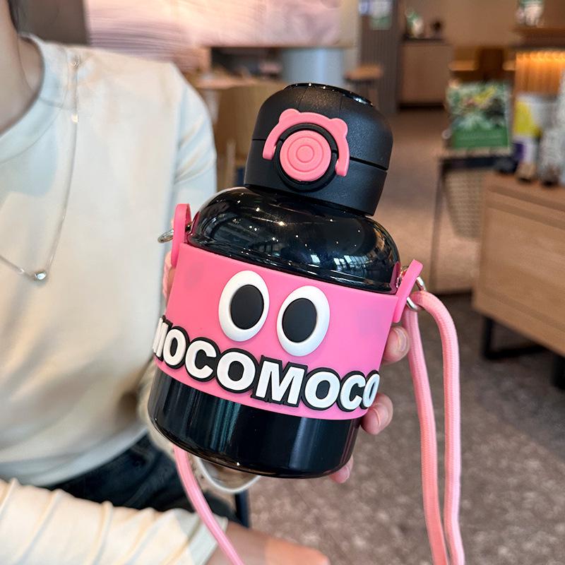 Dopamin Dun Dun Cartoon Thermosbecher: Niedlicher, hochwertiger, tragbarer Trinkbecher mit Strohhalm für Kinder