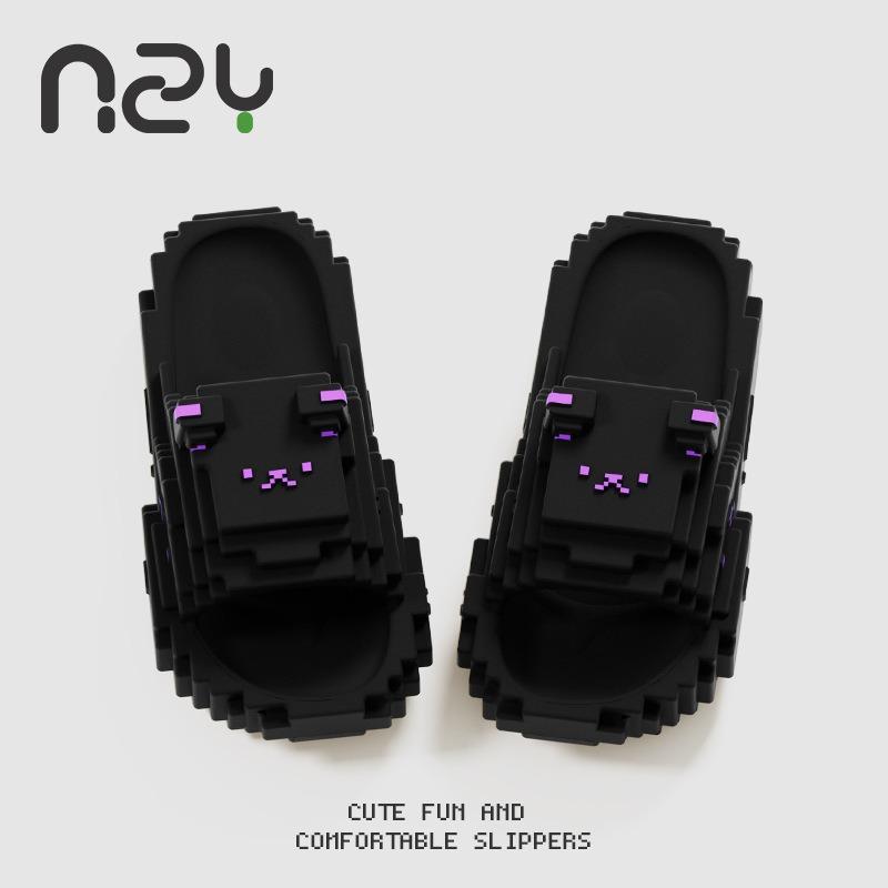 Building Block Pixel Bear Slippers Women's Summer New Thick Bottom Non-slip Bath Cartoon Cool Slippers Men