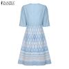 ZANZEA Robe d'été décontractée pour femme, col rond, manches courtes, imprimé patchwork