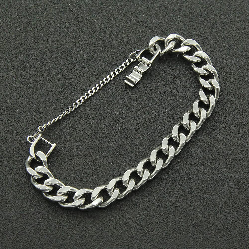 Rockyu Stainless Steel Bracelet with Silver and 18K Gold Plated Curb Stylish Thick 10mm Hip Hop Accessory Men's Chain, Bracelet, Chain, Wide,