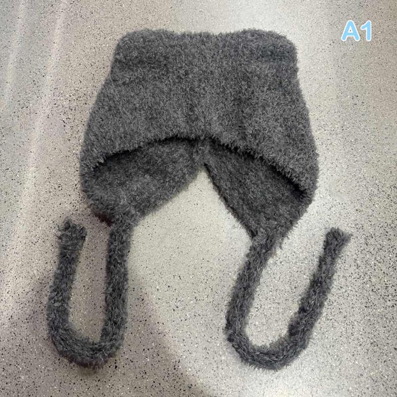 Cute Bear Ear Wool Hat Winter Beanies Warm Lace-up Ear Protection Knitted Bomber Cap Bonnets Knitting Korea Women Warm