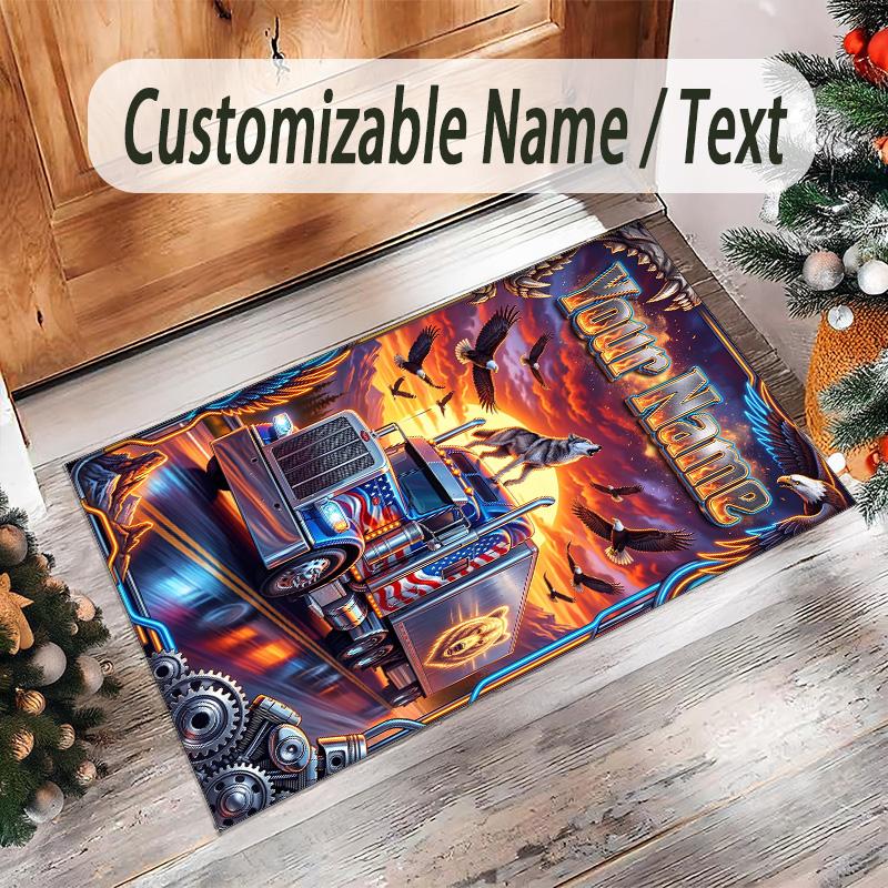 Truck Theme Crystal Velvet Rug Personalized Custom Name Text Soft Floor Mat Home Decor