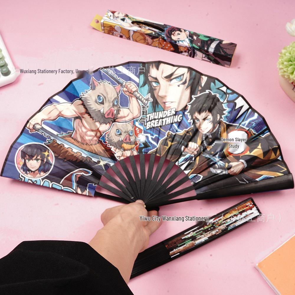 New 8-inch Folding Demon Slayer Fan: Cartoon Tanjiro & Nezuko Portable Summer Cool Fan