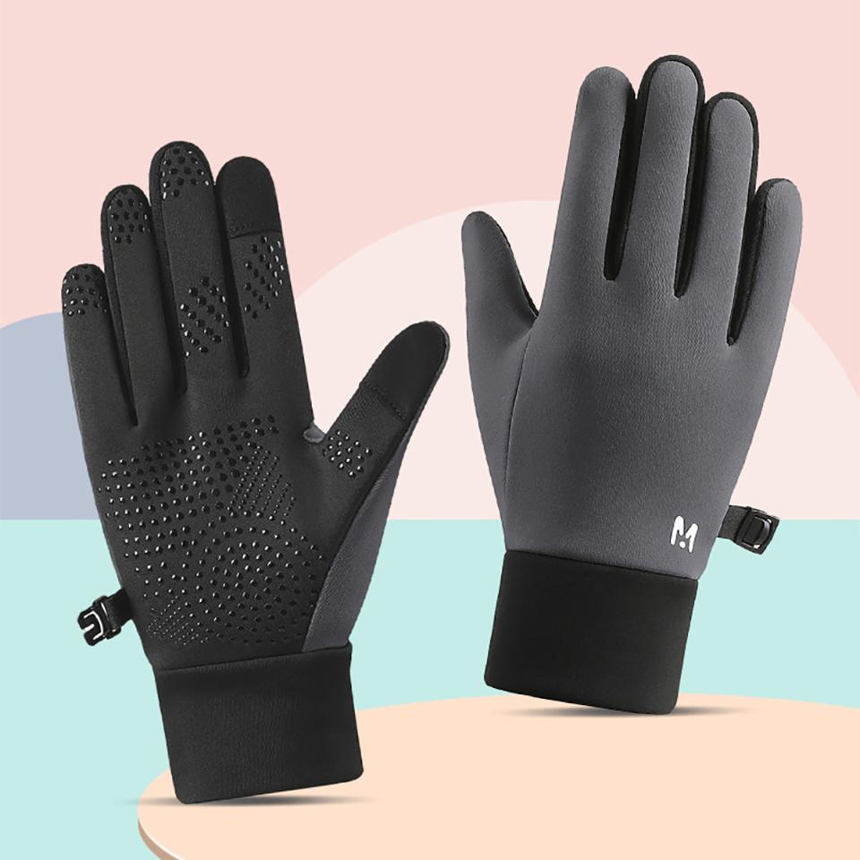 Gobygo 1Pair Children'S Gloves Silicone Anti-Slip Anti-Loss Buckle Fingertip Touch Screen Water-Resistant Fleece Warm Gloves