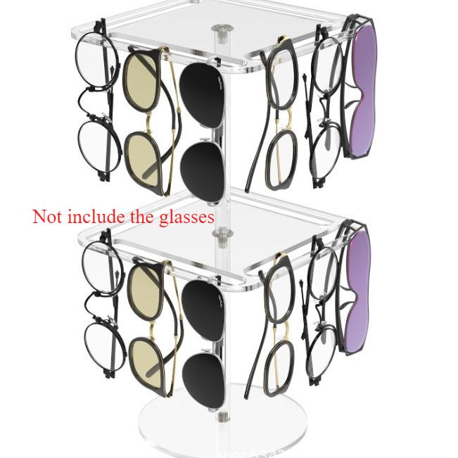 Acrylic Rotating Sunglasses and Glasses Display Stand - Double-layered Black,Transparent Desktop Eyeglass Storage Holder