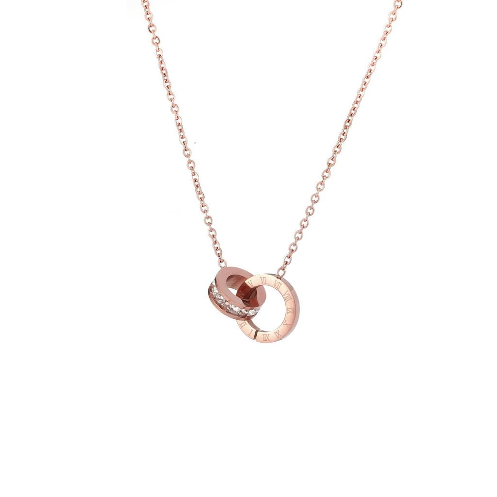 18K Altın Kaplama Paslanmaz Çelik İç İçe Geçen Daireler Sonsuzluk Stili Roma Rakamları Düğün Bildirisi Kadınlar İçin Yaka Kolye