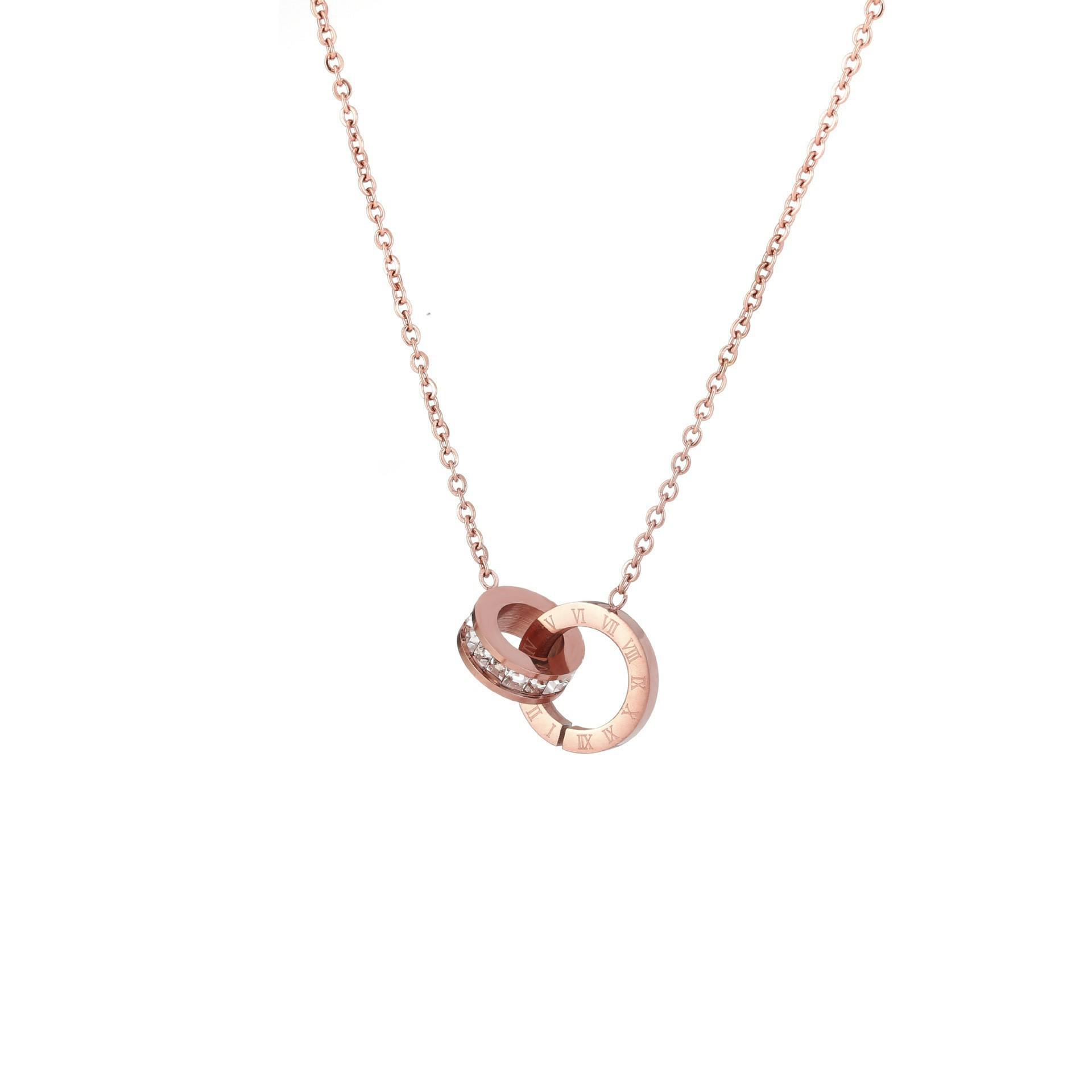 

Gold Plated Stainless Steel Interlocking Circles Infinity Style Roman Numbers Wedding Statement Collar Necklace For Women рожевий колір золота