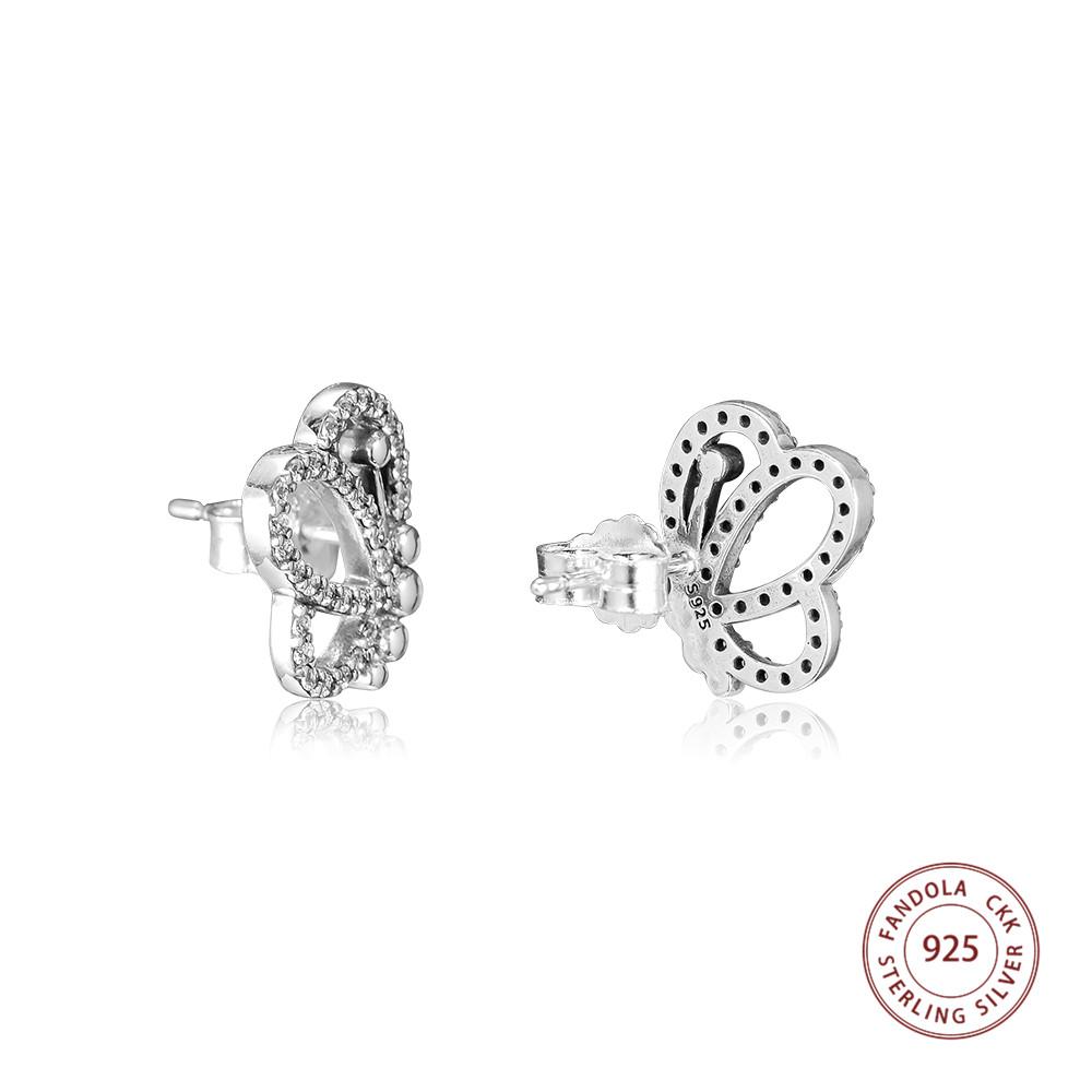 Authentic 925 Sterling Silver Butterfly Outlines Stud Earrings for Women Wedding Earings Fashion Jewelry Accesorios Mujer