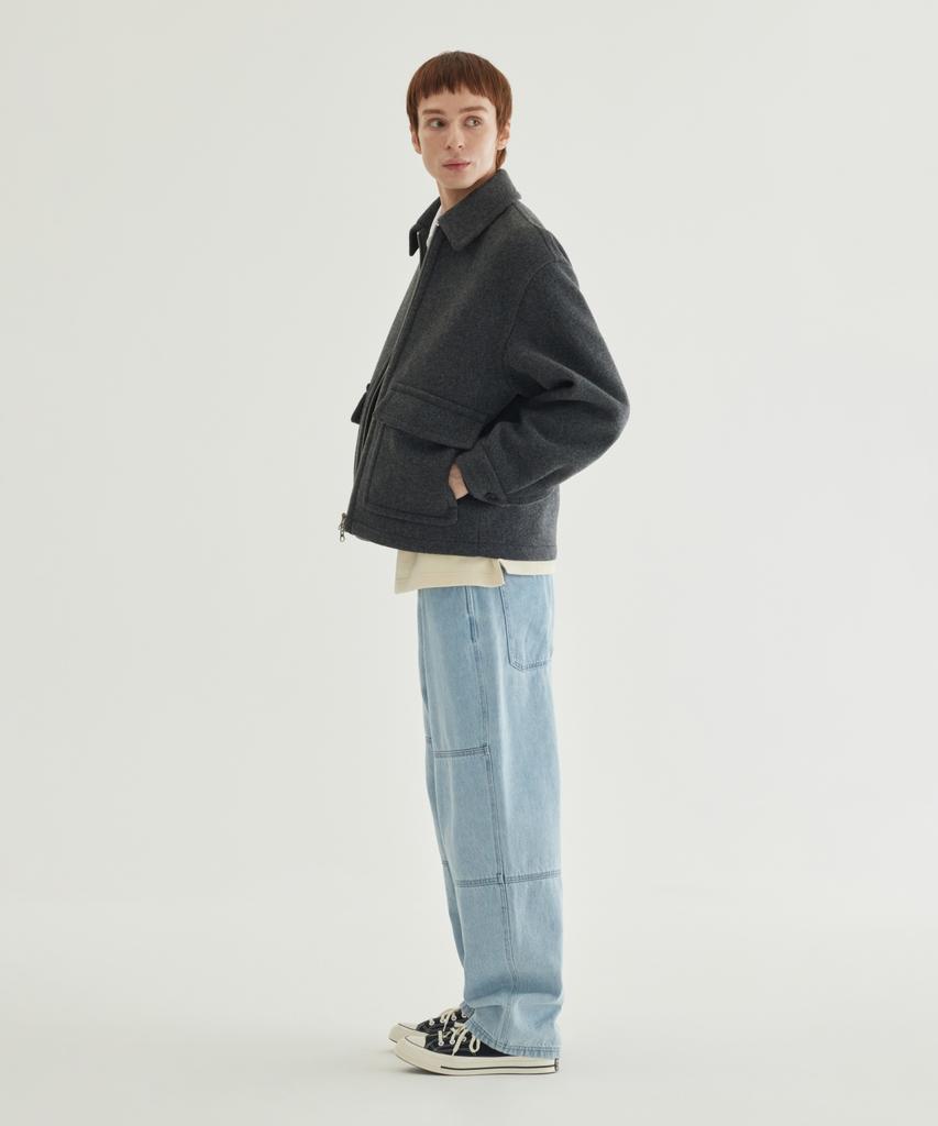 COVERNAT Wool Zip-Up Half Coat Charcoal