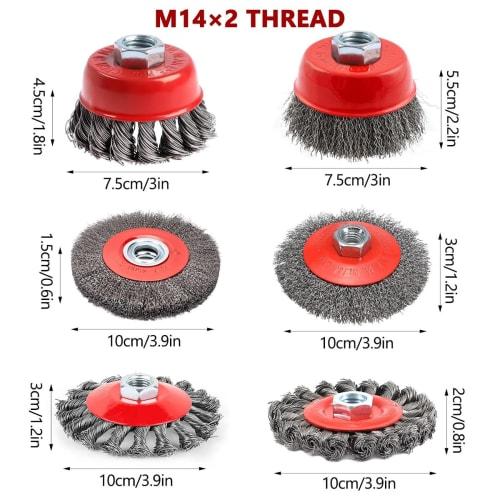 Disc Grinder Wire Brush, Brass Brush, Rust Removal, Cup Wire Brush Attachment, M14 Nut, Hex Shank, Rust Removal, Paint Stripping, Outer Diameter 75mm,