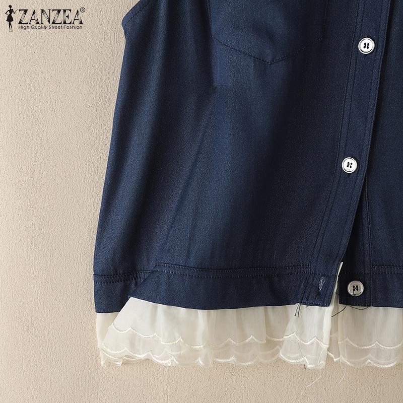 ZANZEA Women Casual Round Neck Summer Sleeveless Lace Patchwork Tank Tops