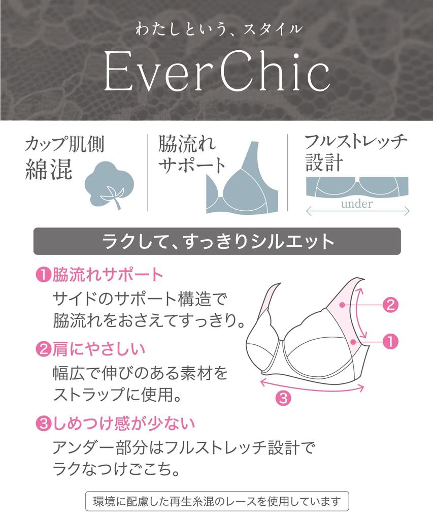 Bra Bra with Underarm Gentle On Cotton Blend On the Skin Side of the Pair of Shorts KA D70 [Wacoal] Non-wired [EverChic] Support, Shoulders, Cup,