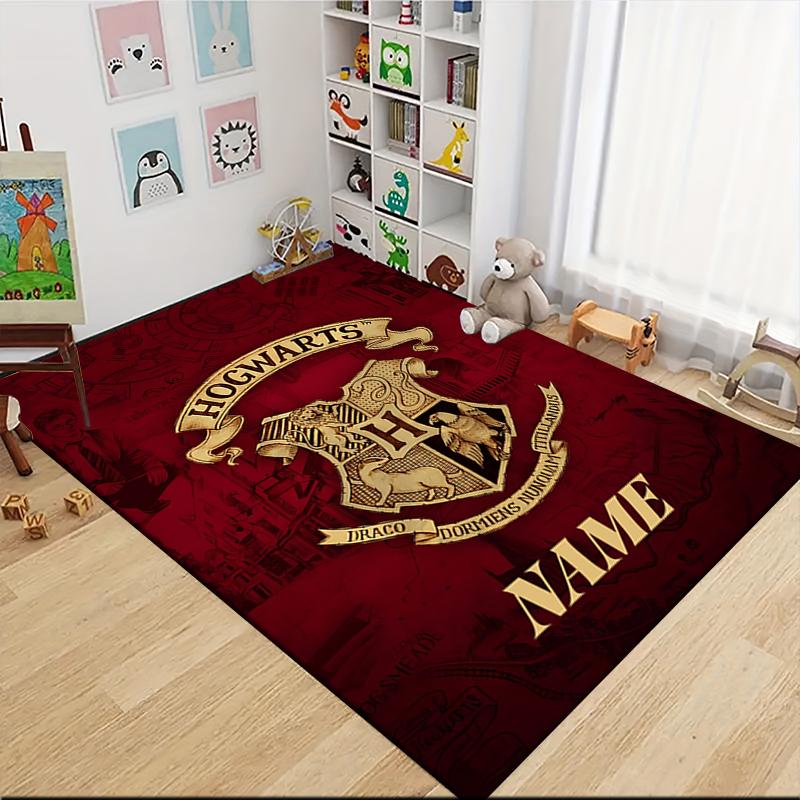 Custom Name Witchcraft Magic Hogwarts Crest Carpet Rug Customizable Soft Washable Anti-Slip Home Living Room Sofa Mats Personalized Rug. 090983