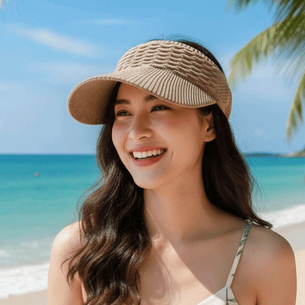 Solid Color Fish Scale Knitted Visor Cap Breathable Sunscreen Empty Top Hat  Women