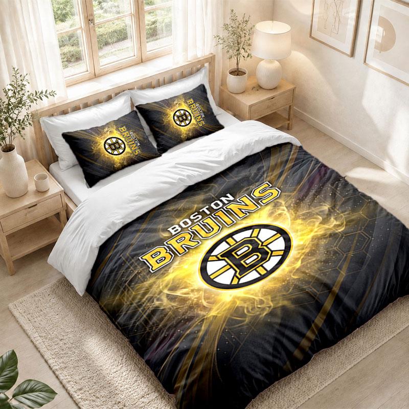 Bedding Set 1 Duvet Cover 2 Pillowcases Boston Bruins Print Bedroom Home Decoration