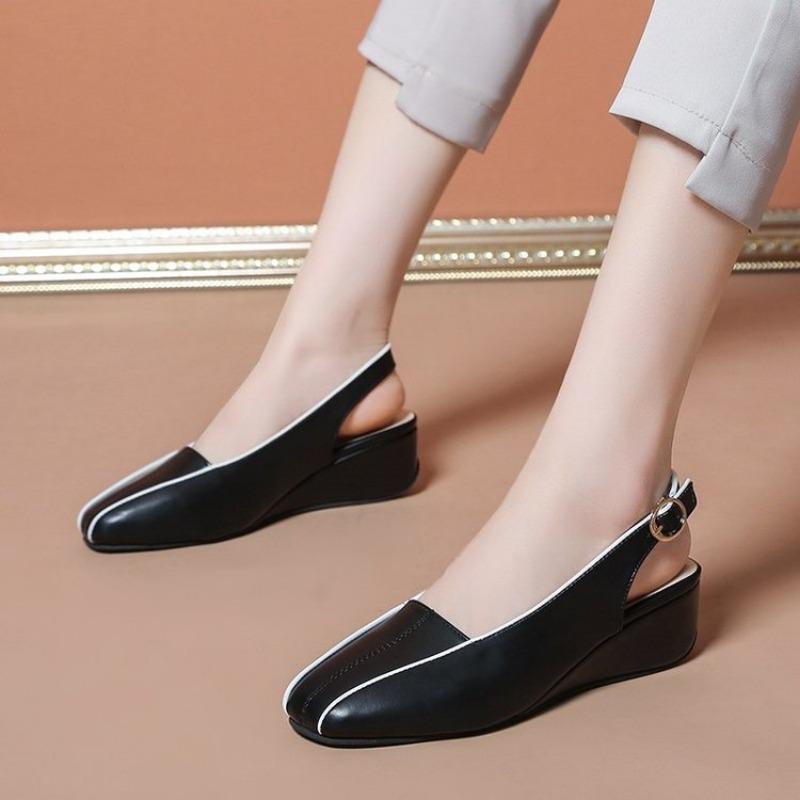 

Fashion French Leather Women Shoes New High Quality Oxfords Slip on Sandals for Women Trendy Retro Slope Heel Casual Shoes Spring Autumn 35