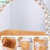 Woven Rattan Wedding Flower Girl Basket with Pearl Handle & Ribbon Bow,Handwoven Storage Basket for Wedding, Party & Home Decor