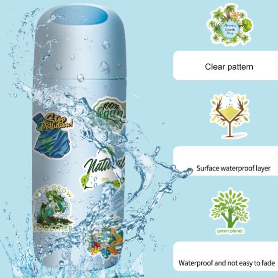 106Pcs/Set Handbook Decal Waterproof Cup Patterns Decorative Green Environmental Theme Self-Adhesive Graffiti Sticker Supply
