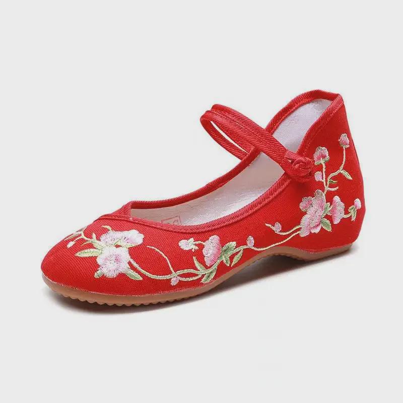 Hanfu za sny: Elegantní dámské boty na klínovém podpatku s měkkou podrážkou a retro vyšívanou špičkou