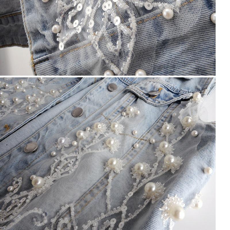 2025 Spring/Summer Women's Distressed Denim Vest with Heavy Beaded Floral Design