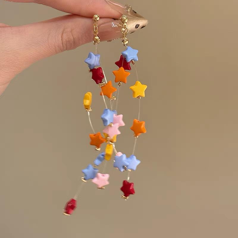 Colorful Dopamine Fabric Beaded Earrings – Women's Studs, Seaside Vacation Style, Ear Clips