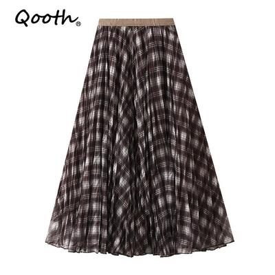 Autumn Brown Plaid Skirt for Women A-Line Maxi Length Slim Half Skirt QT2745