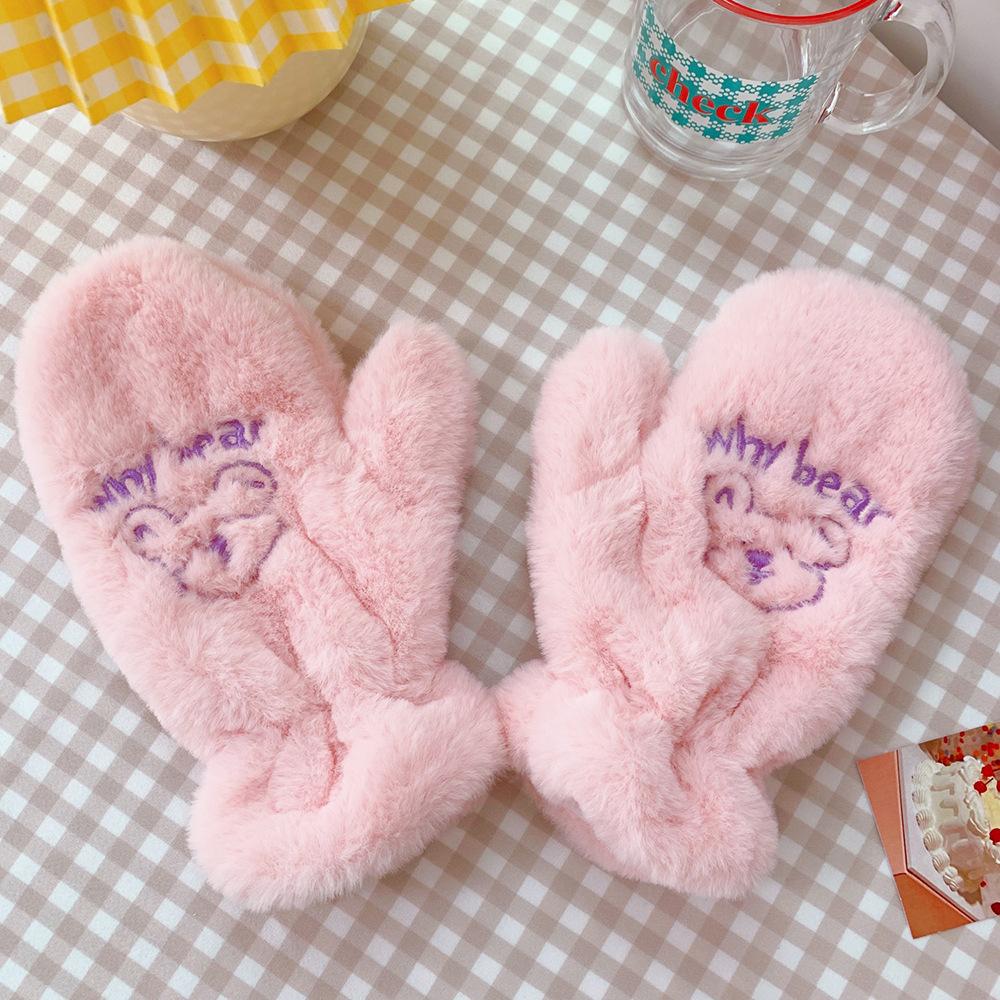 Sweet Winter Women Girls Cartoon Warm Mittens Full Finger Plush Gloves Bear Gloves