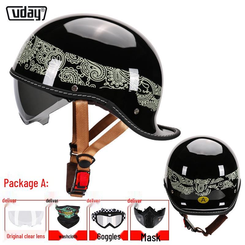

VDAY Large Retro Helmet with Thickened Shock Absorption for Men and Women - Summer Electric Motorcycle Half Helmet 3XL (Head Circumference: 63-65cm)