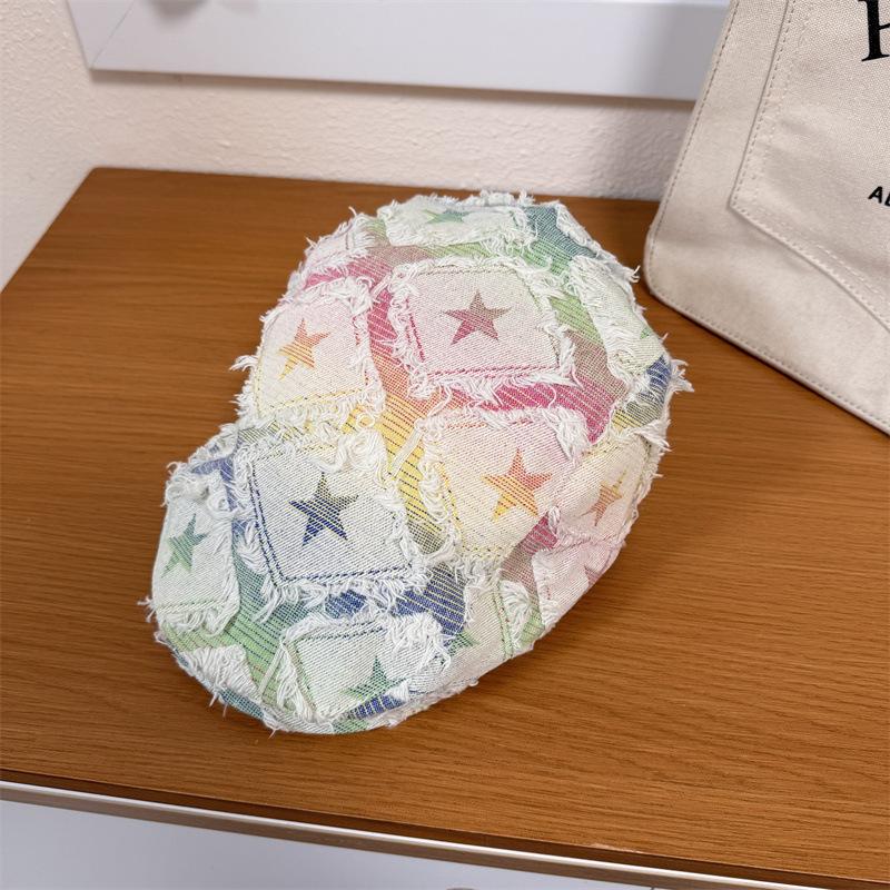 

Style Versatile Hat Star Striped Fur Edge Womens Hatsberet Sunshade Star