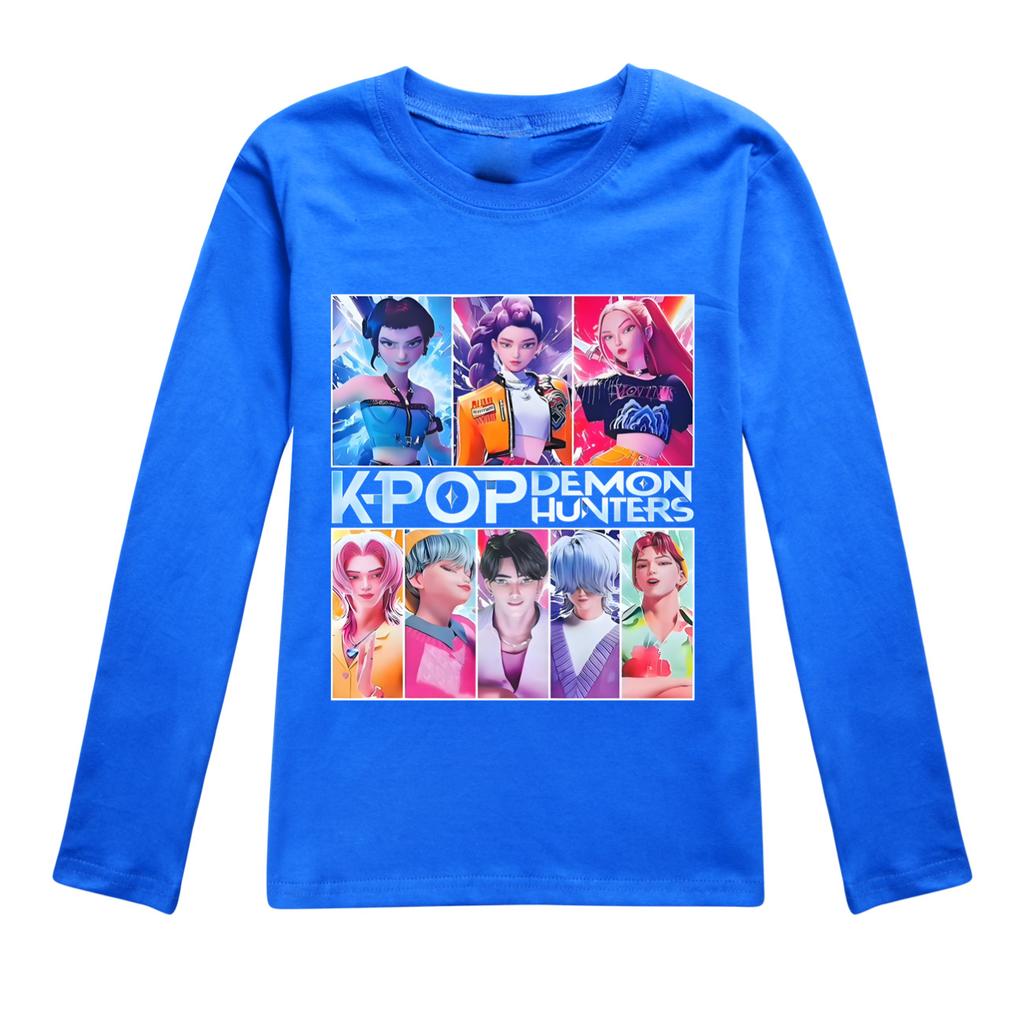 KPop Dämonenjäger T-Shirt Kinder Stilvolle Mode Cartoon Freizeitkleidung Jugend Mädchen Locker Rundhals-T-Shirts Jungen Langarm-Oberteile