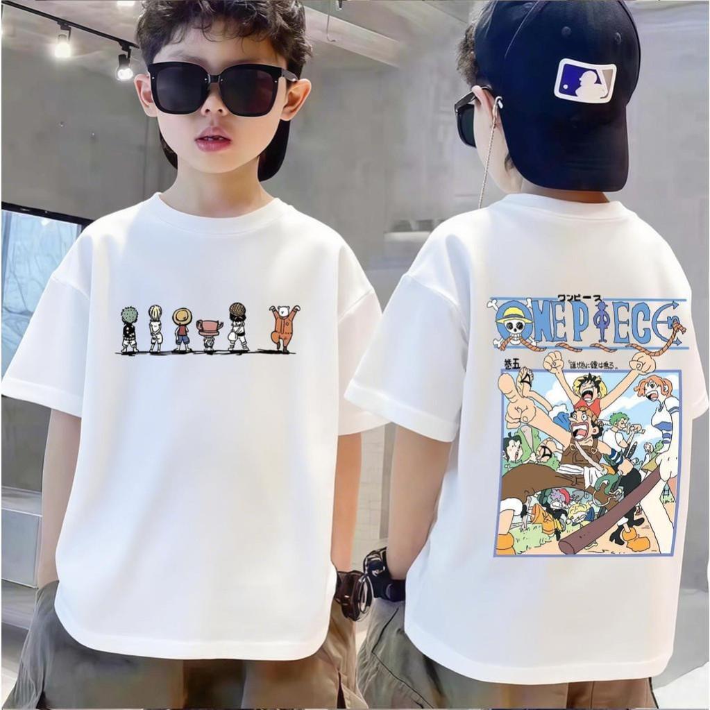 Camiseta infantil de anime japonês, top de gola redonda para meninos